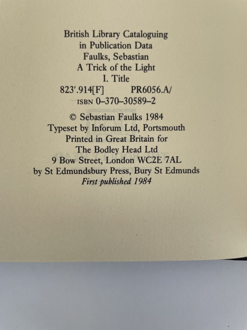 sebastian faulks a trick of the light first ed2