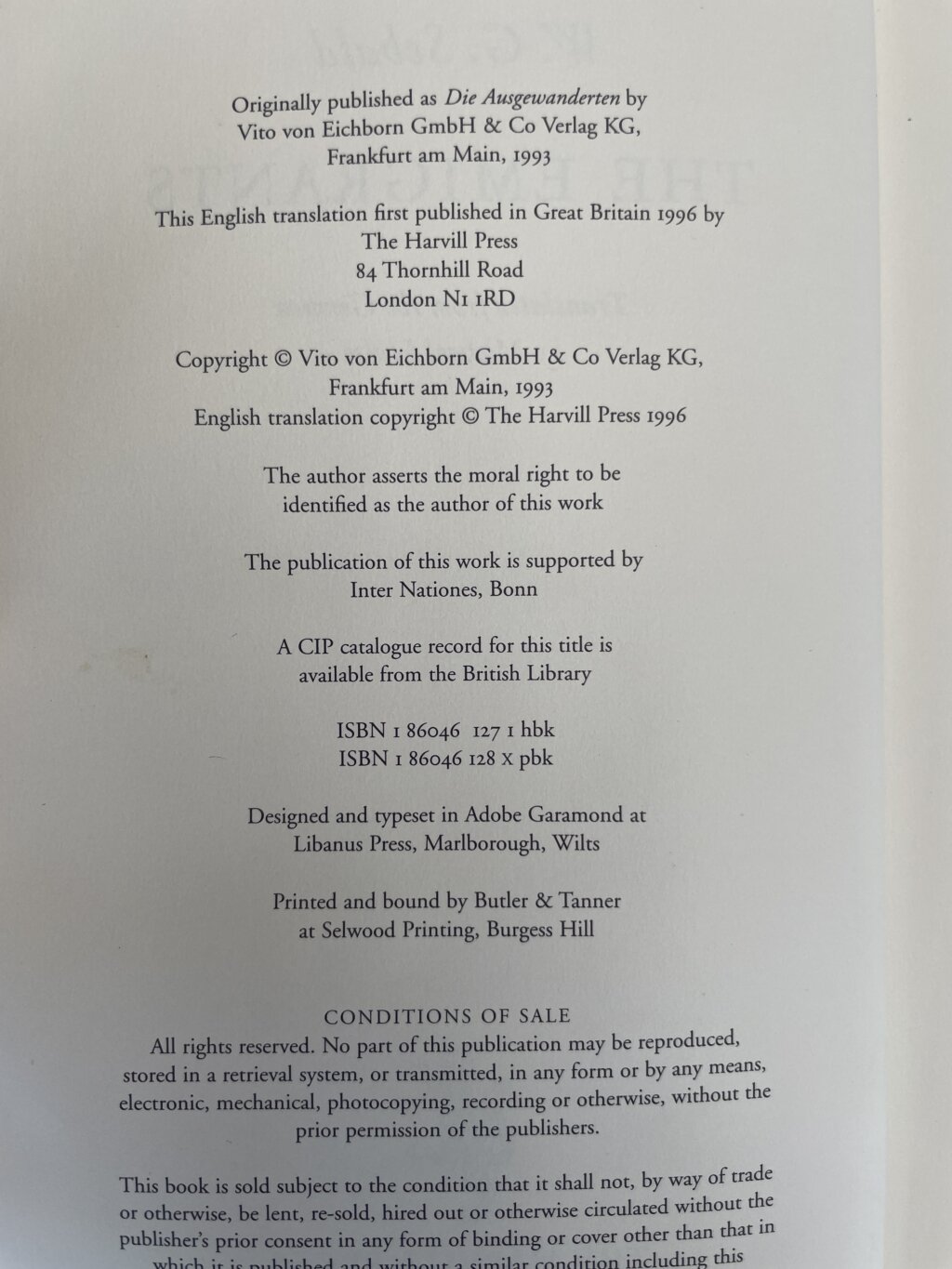 wg sebald the emigrants first ed2