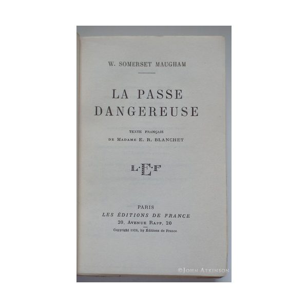 maugham w somerset la passe dangereuse first french edition 1926 signed 2