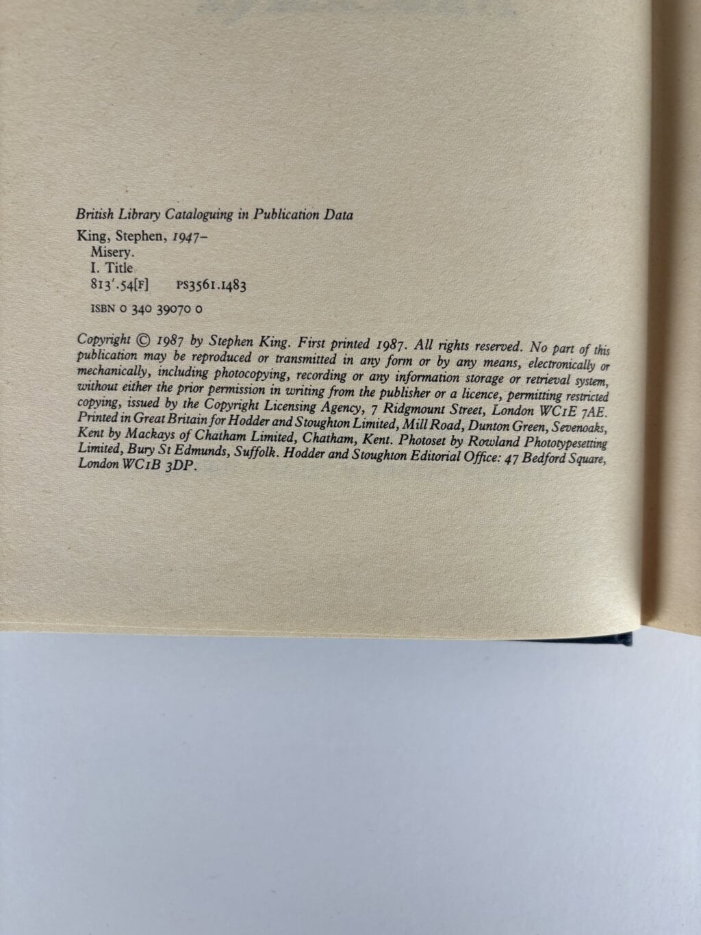 stephen king misery first uk ed 2