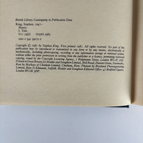 stephen king misery first uk ed 2