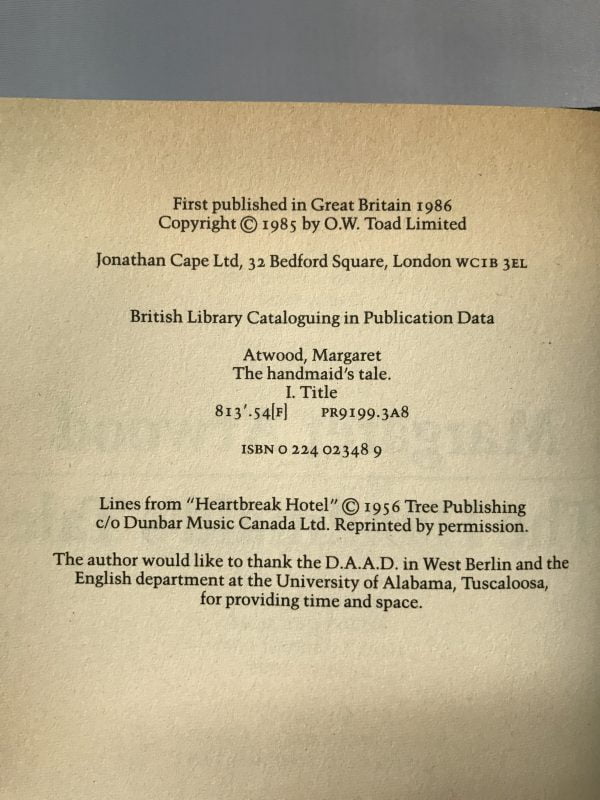Margaret Atwood The Handmaid S Tale First Uk Edition 1986
