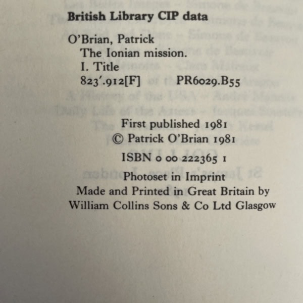 patrick obrian the ionian mission first edition2