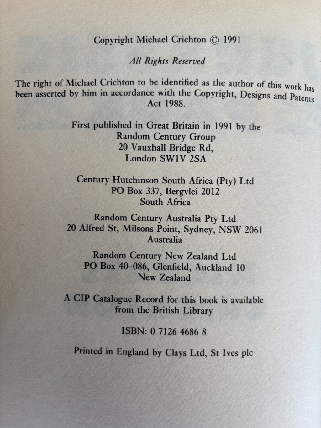 michael crichton jurassic park first edition2