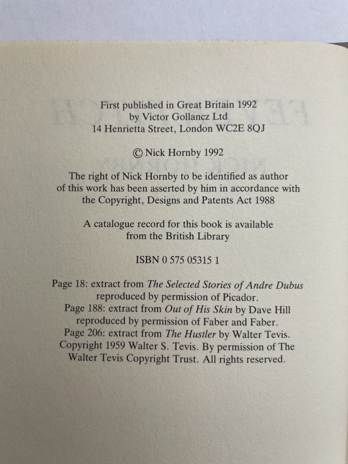 nick hornby fever pitch first edi2