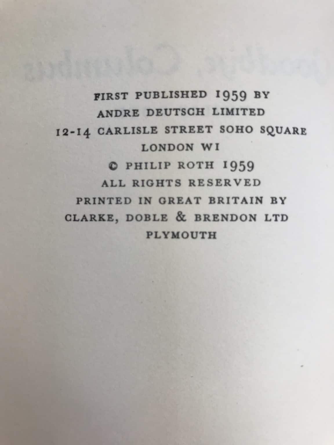 philip roth goodbye columbus first edition2