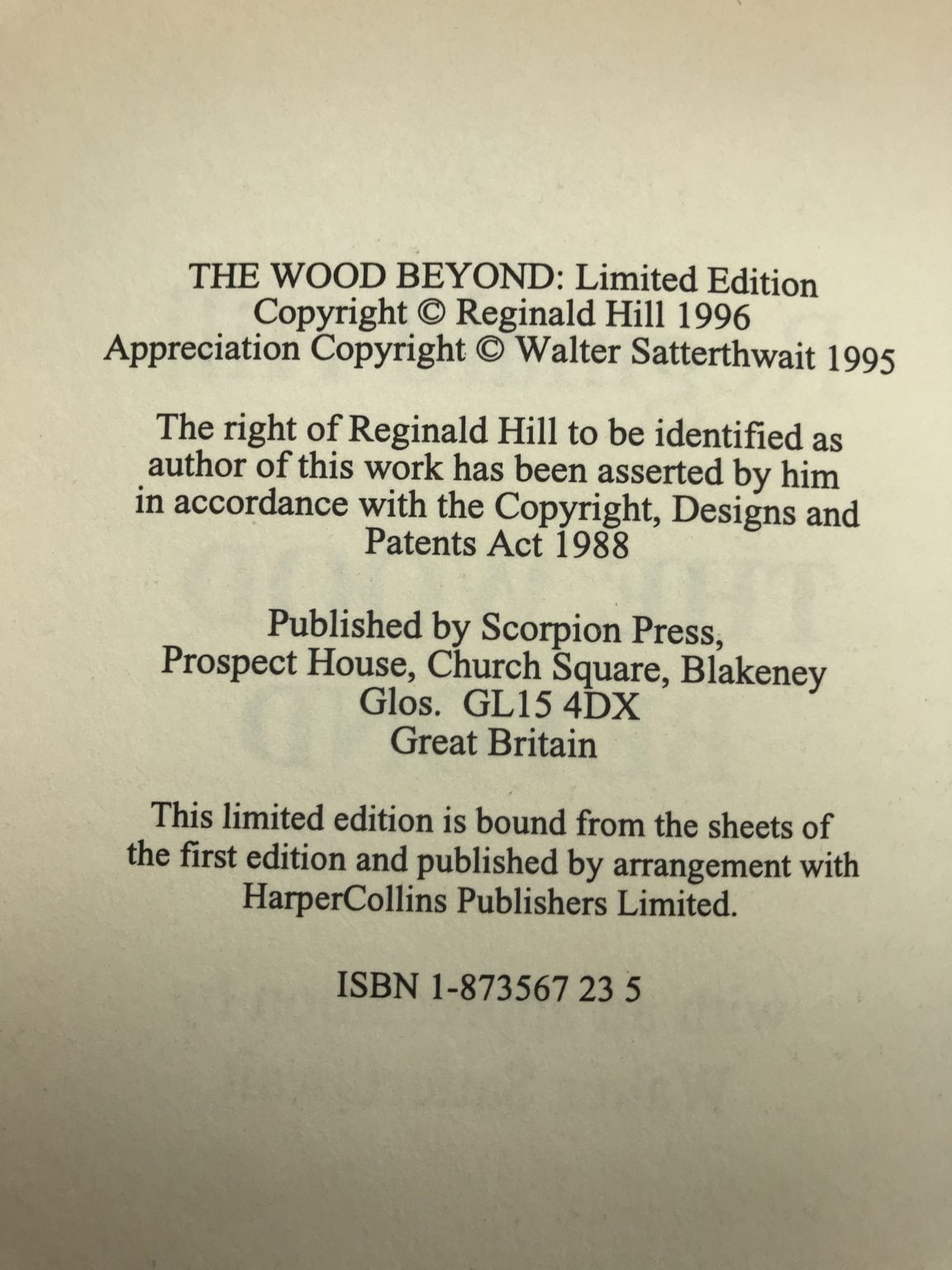 reginald hill the wood beyond signed first edition3