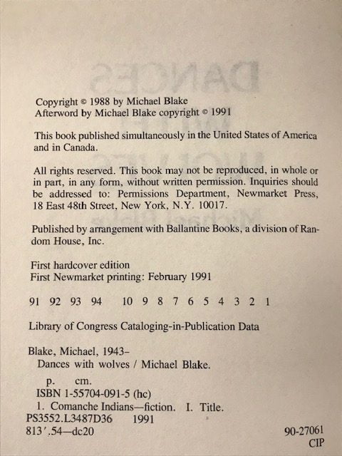 michael blake dances with wolves first edition3