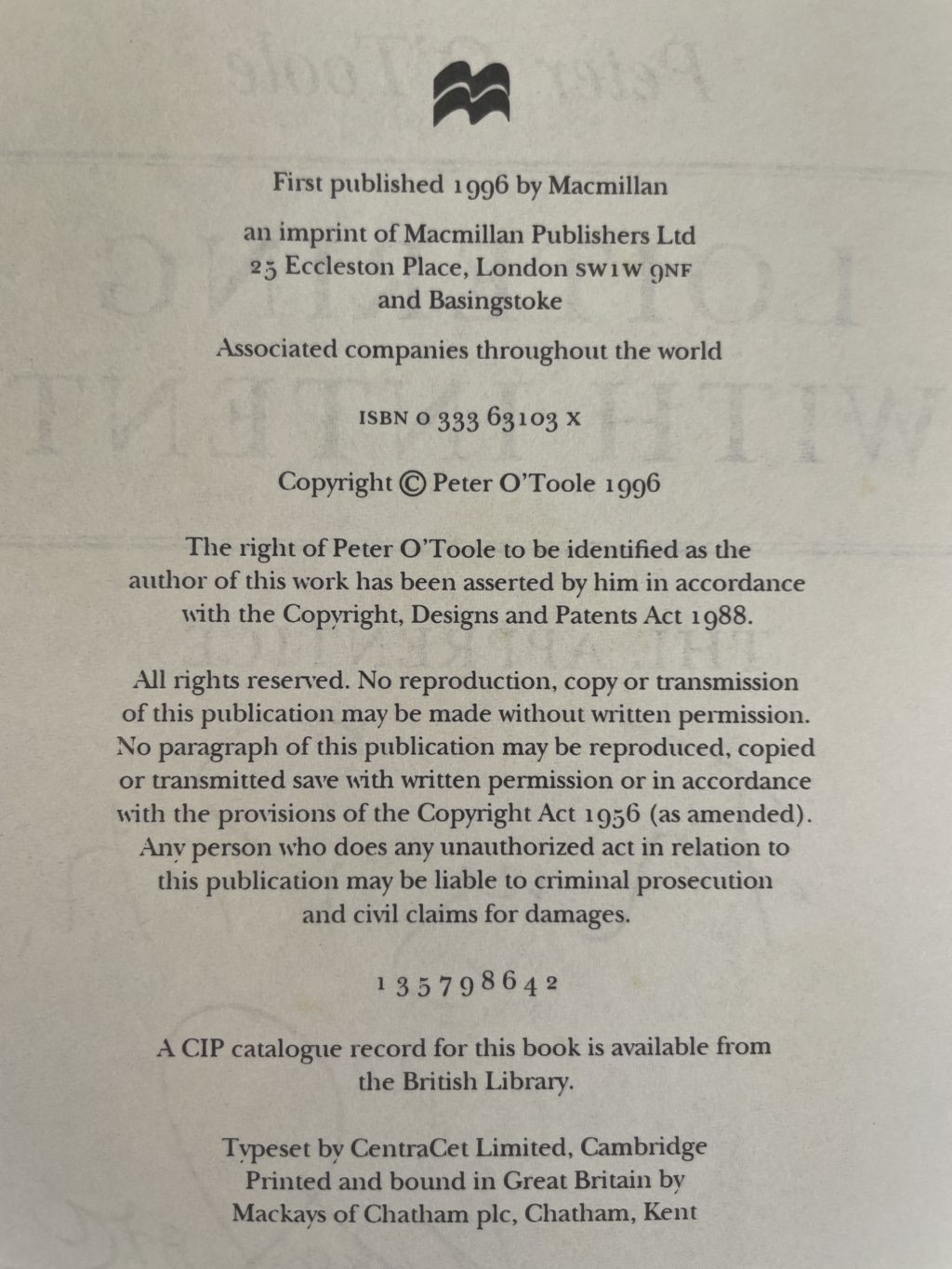 peter o toole loitering with intent signed first 3