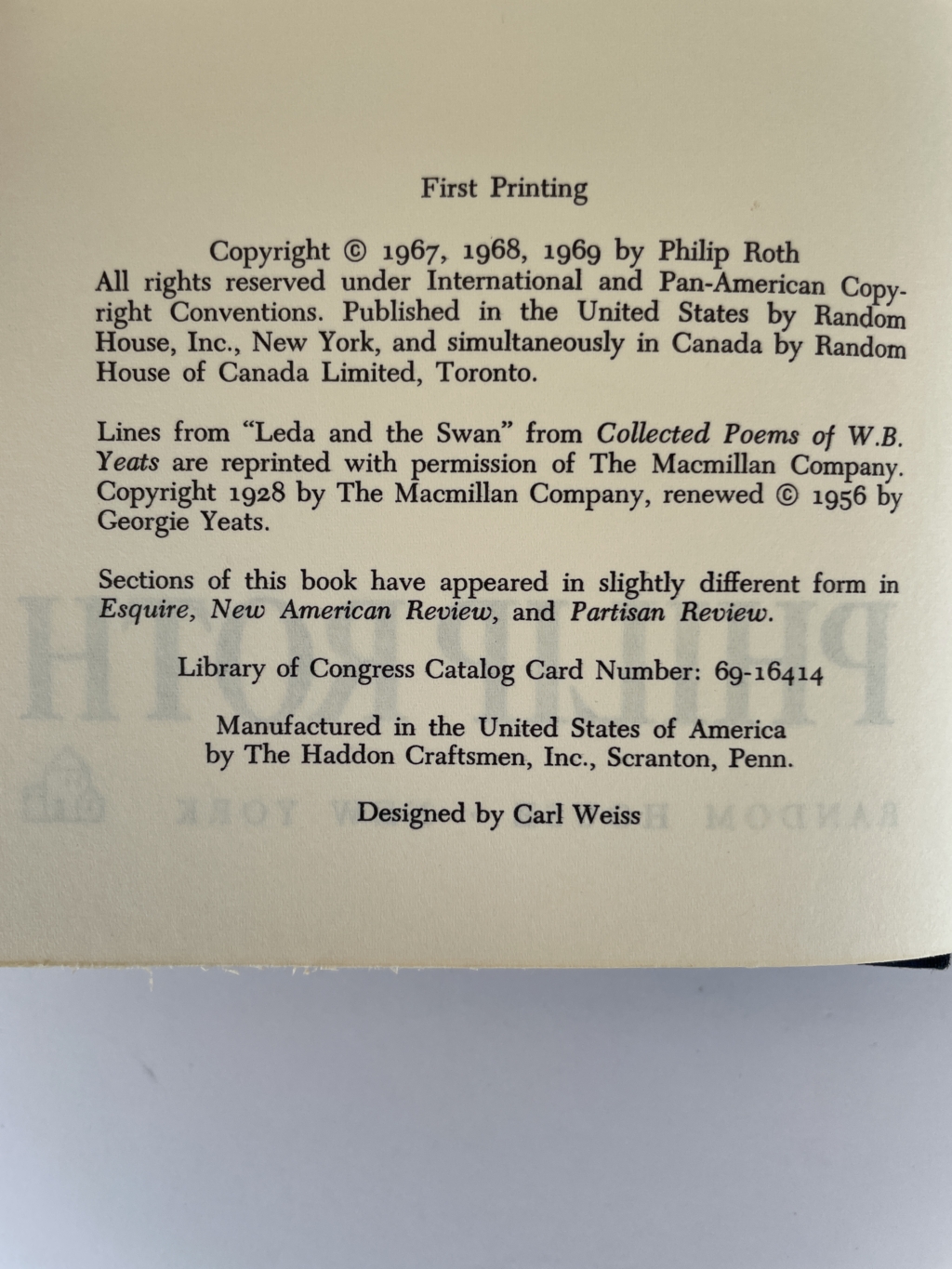 philip roth portnoys complaint first ed2