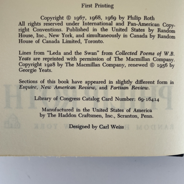 philip roth portnoys complaint first ed2