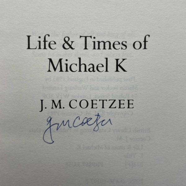 jm coetzee life and times of michael k signed first edition2 1