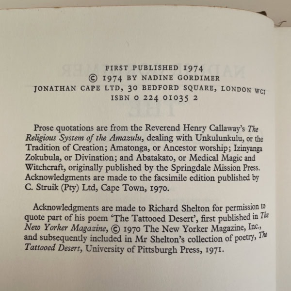 nadine gordimer the conservationist first edition2