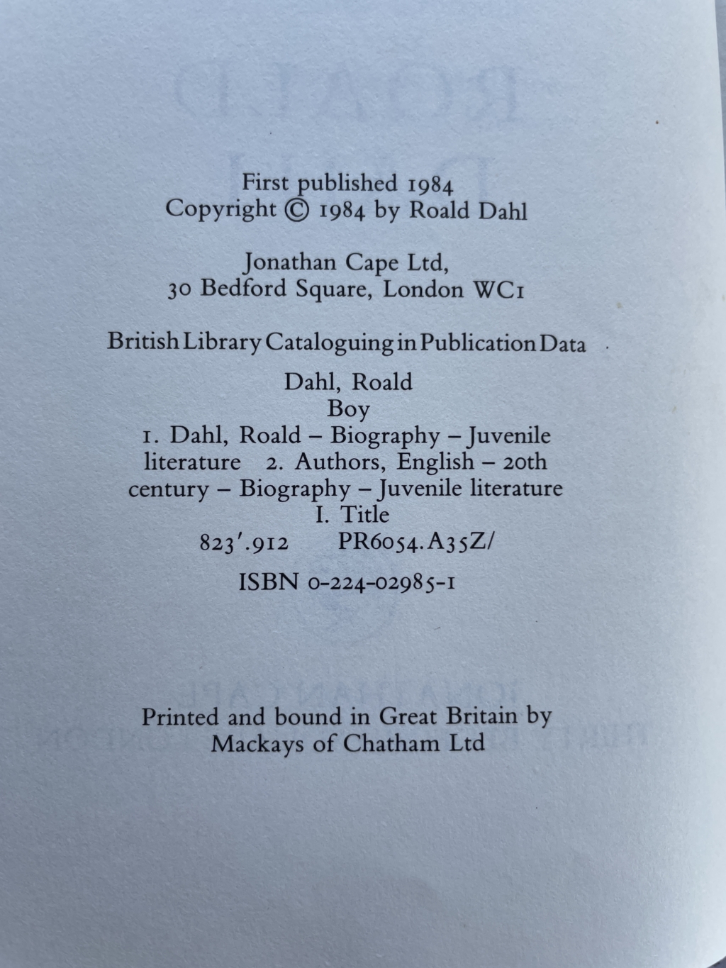 roald dahl boy first 85 2