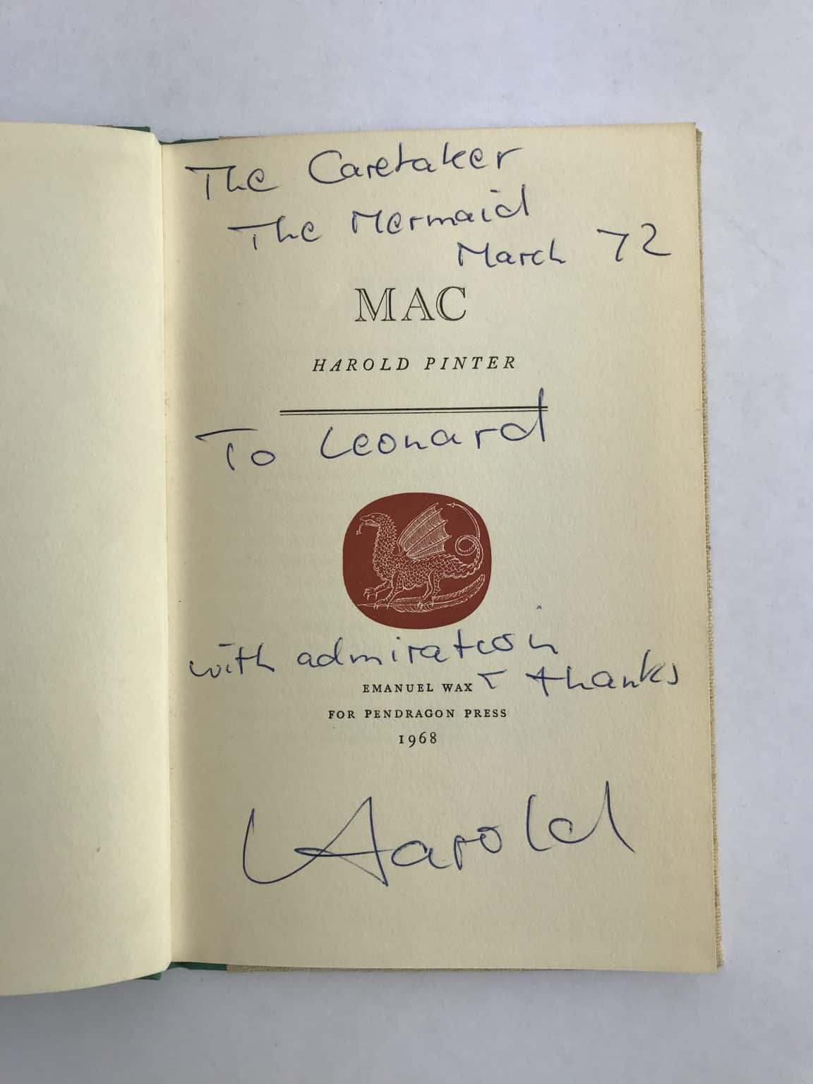 harold pinter mac signed first edition2