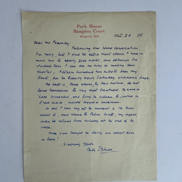 we johns biggles and the gun runners with signed letter2