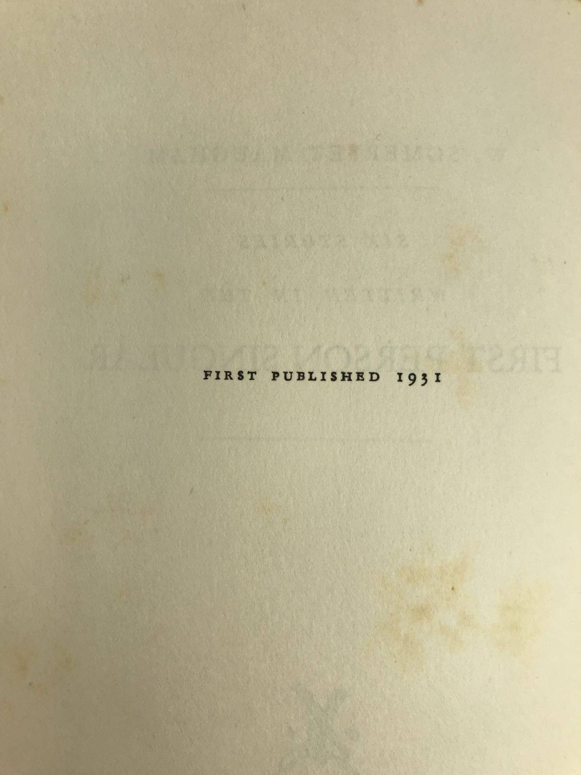 w somerset maugham first person singular first edition2