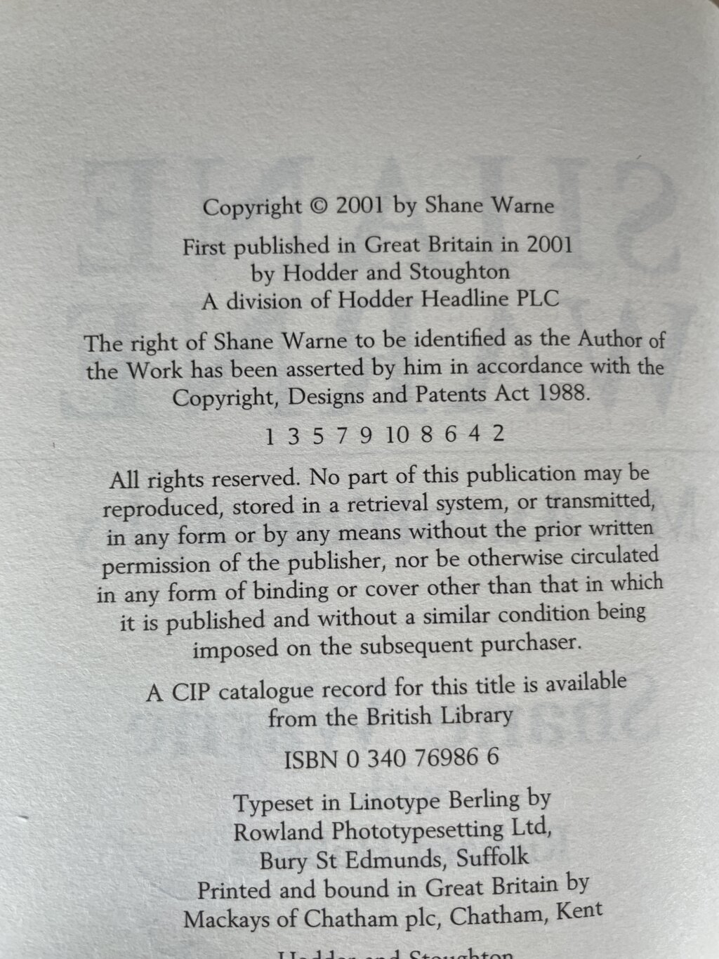 shane warne autobiography signed first3