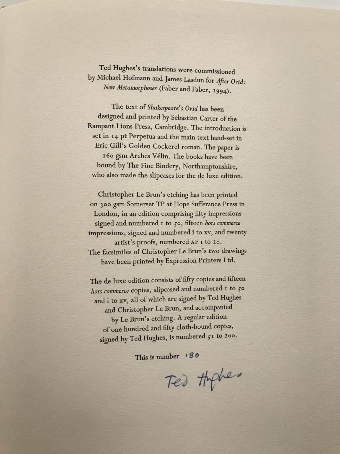 ted hughes shakespeares ovid signed3