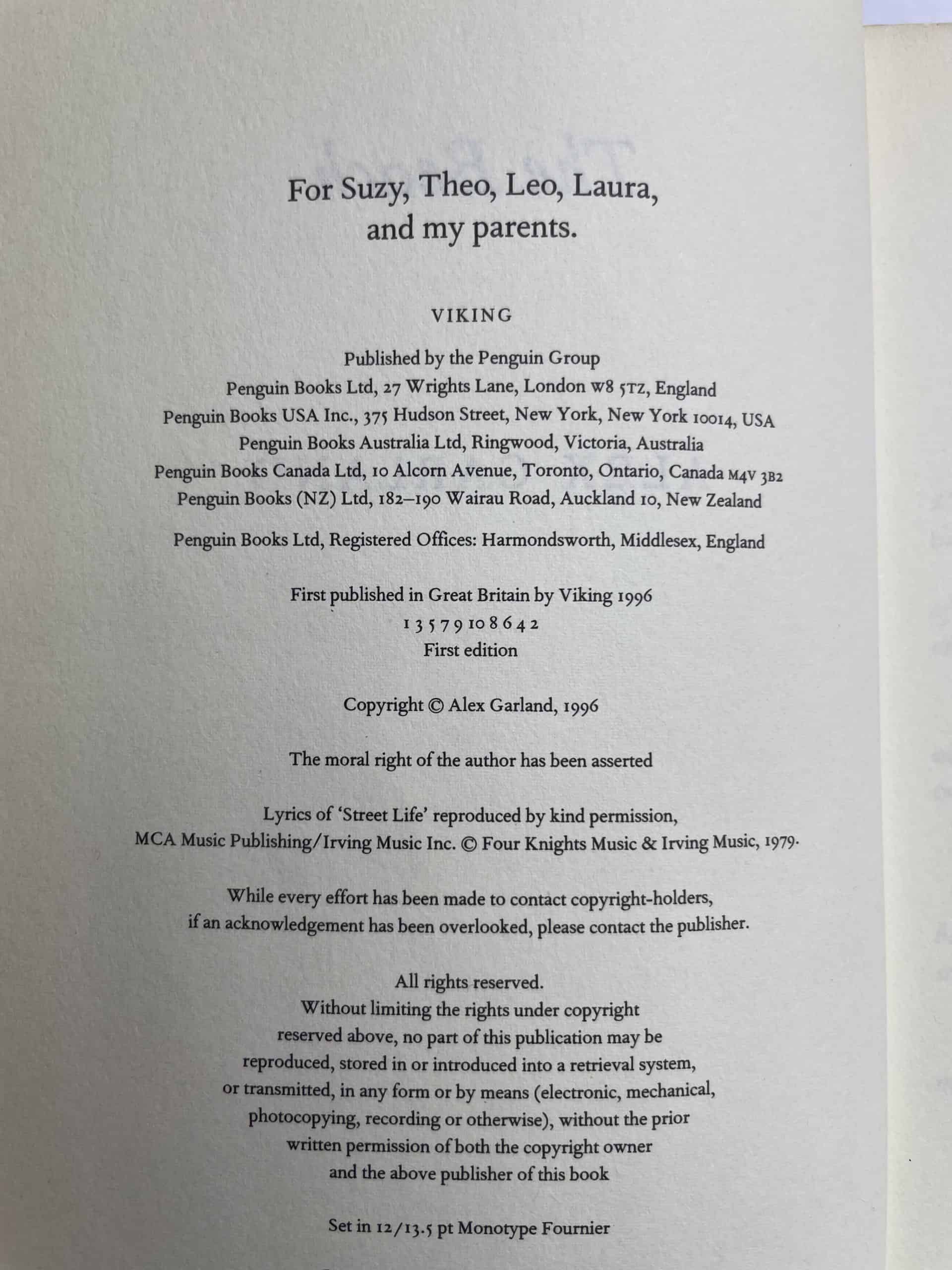 Alex Garland – The Beach - First Edition 1996