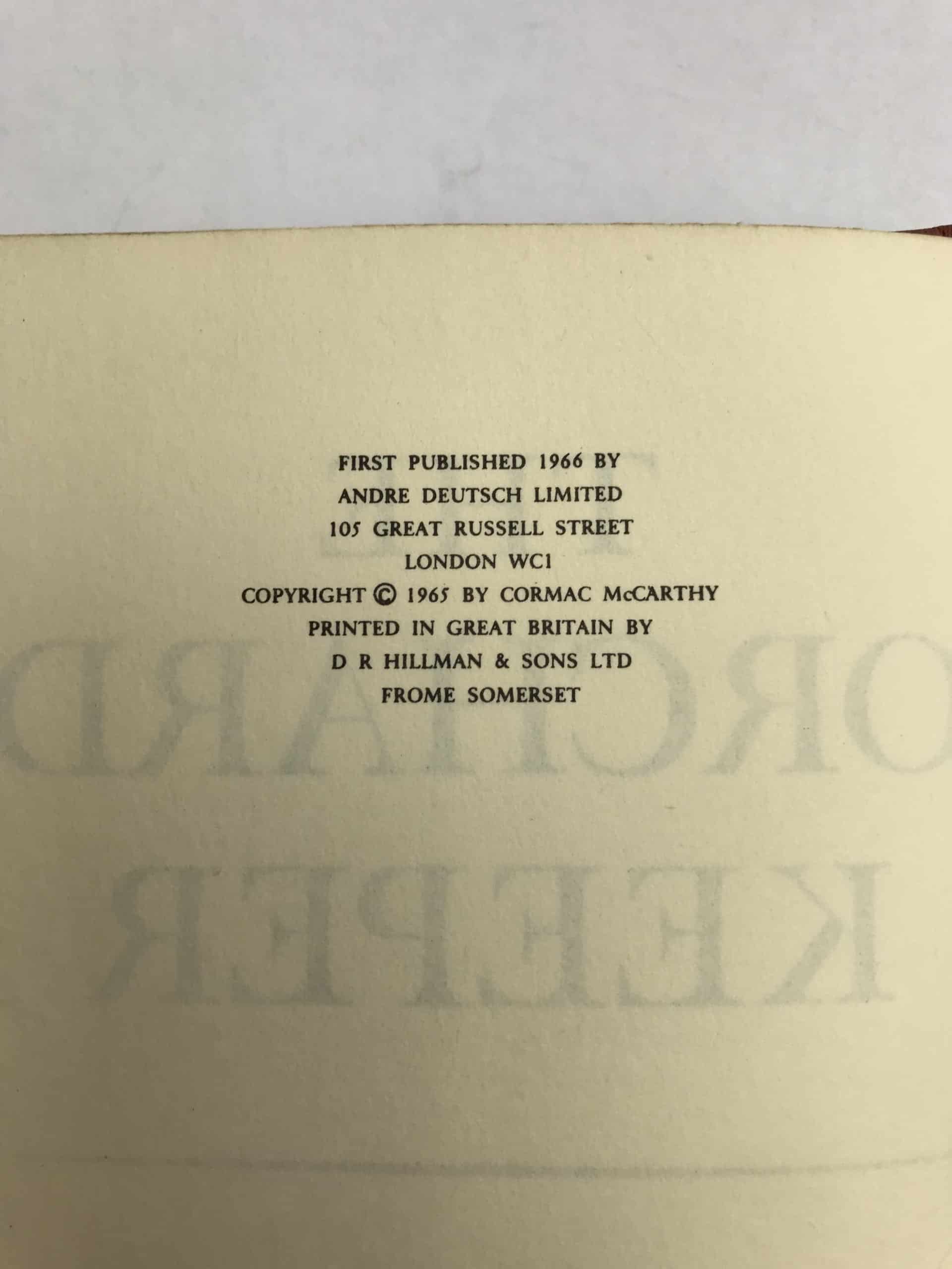 Cormac McCarthy The Orchard Keeper First Edition 1966