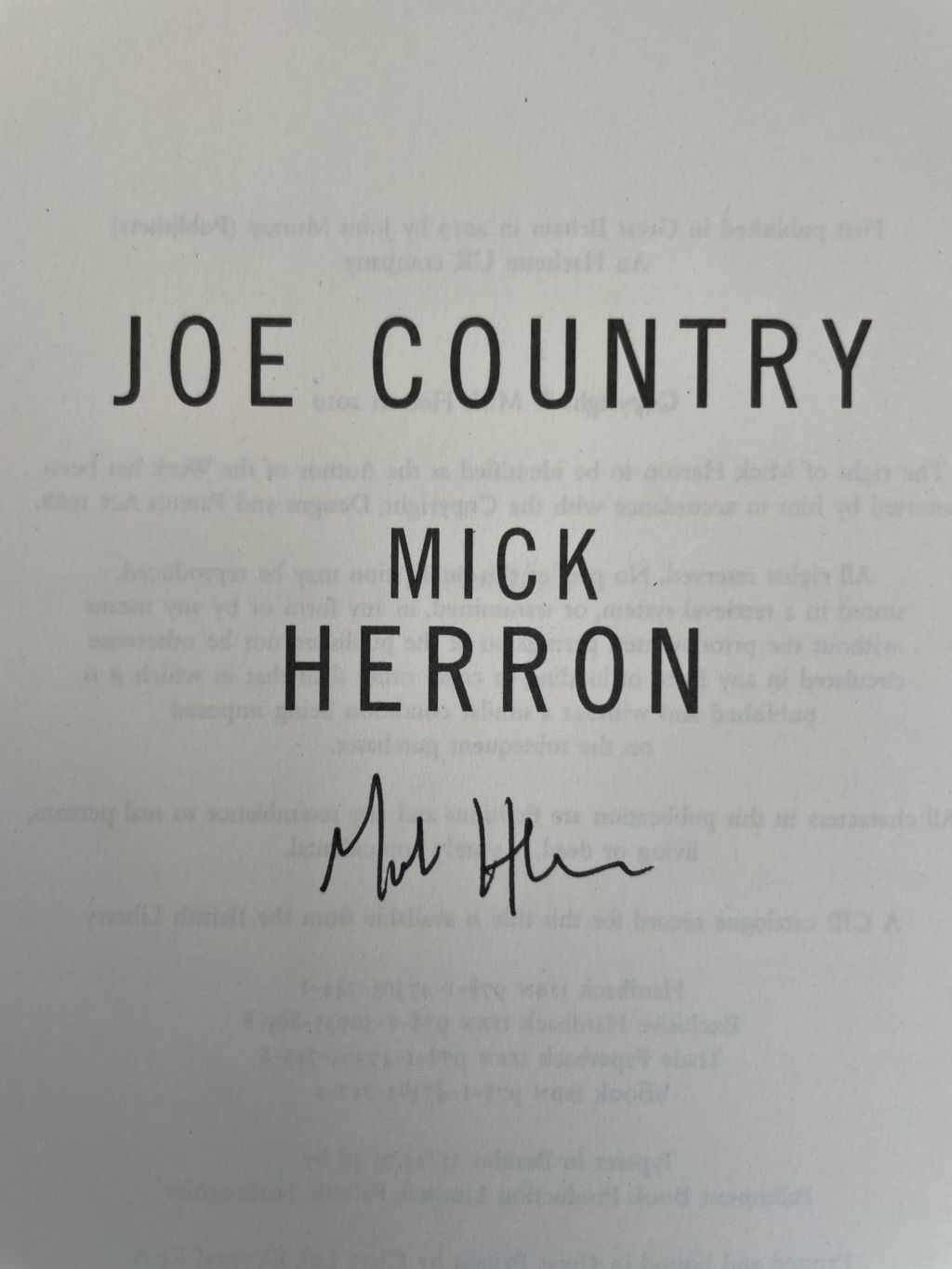 mick herron joe country signed first2