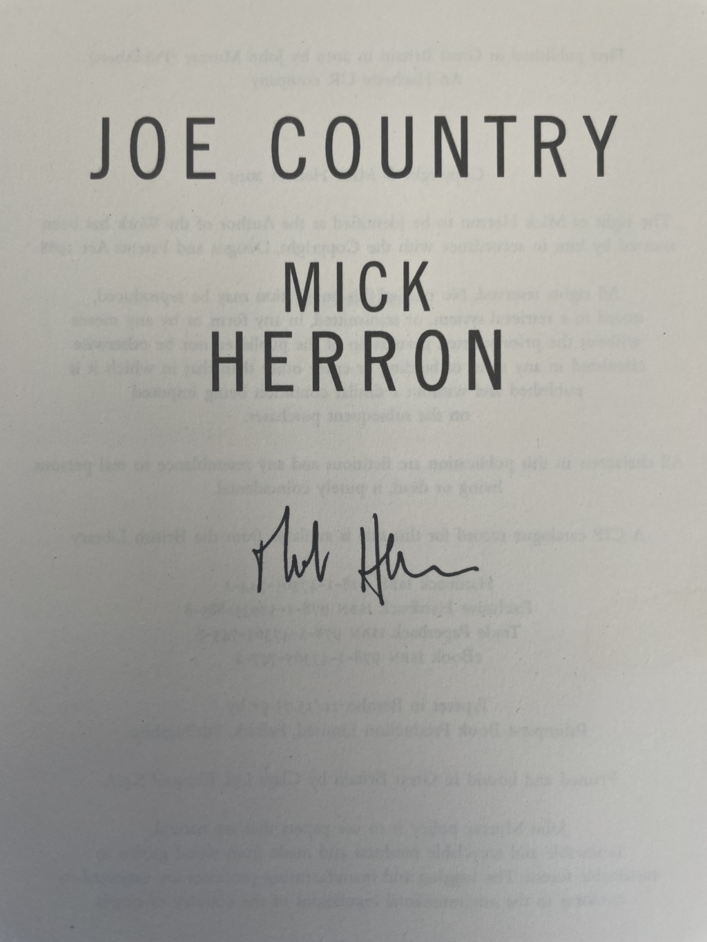 mick herron joe country signed first 2