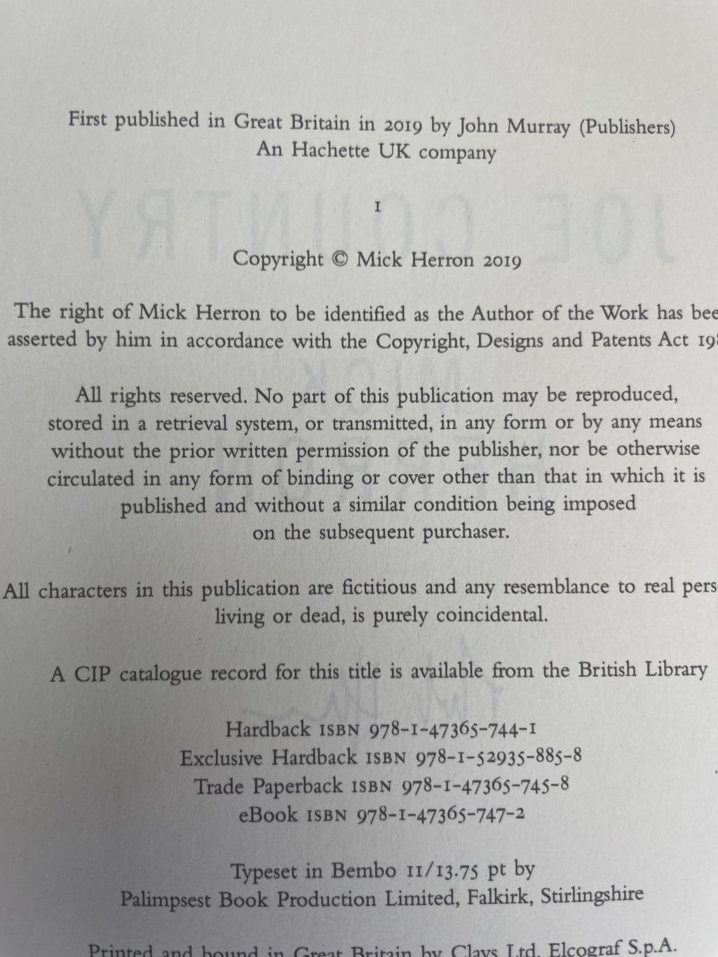 mick herron joe country signed first 3