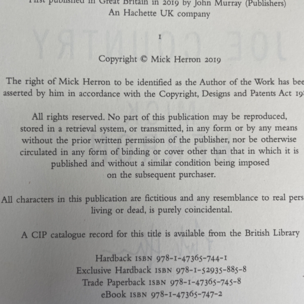 mick herron joe country signed first 3