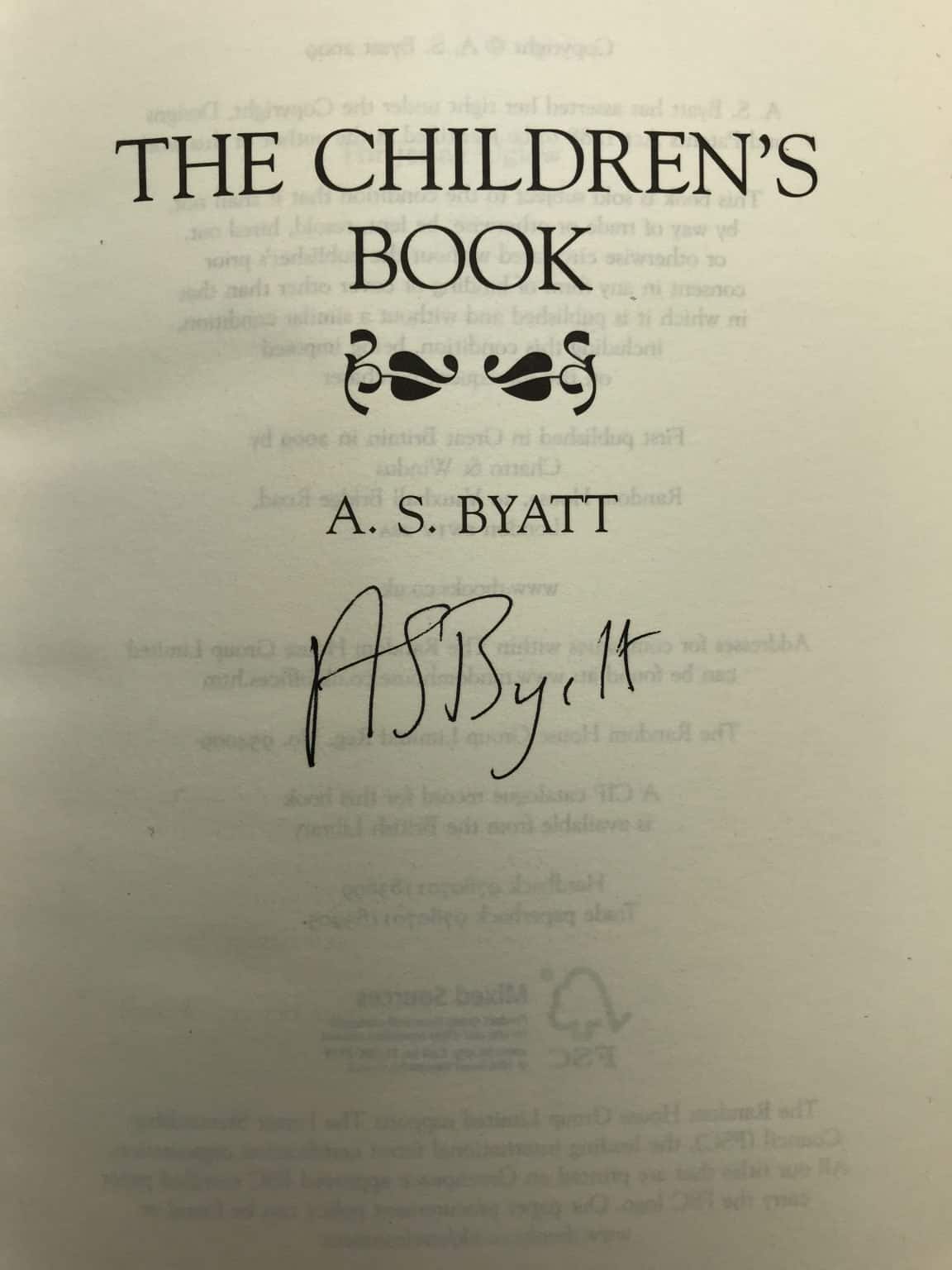 as byatt the childrens book signed 2