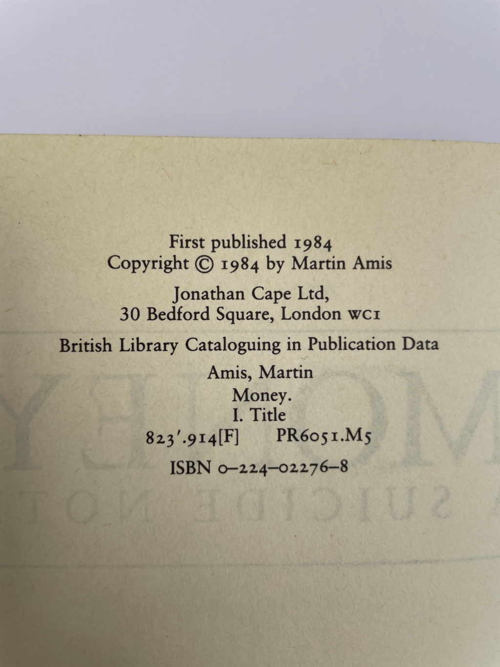 martin amis money first editiion2