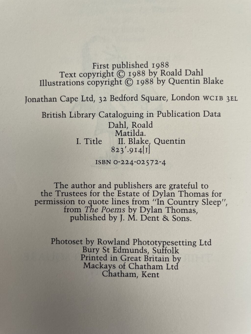 roald dahl matilda first edition 2