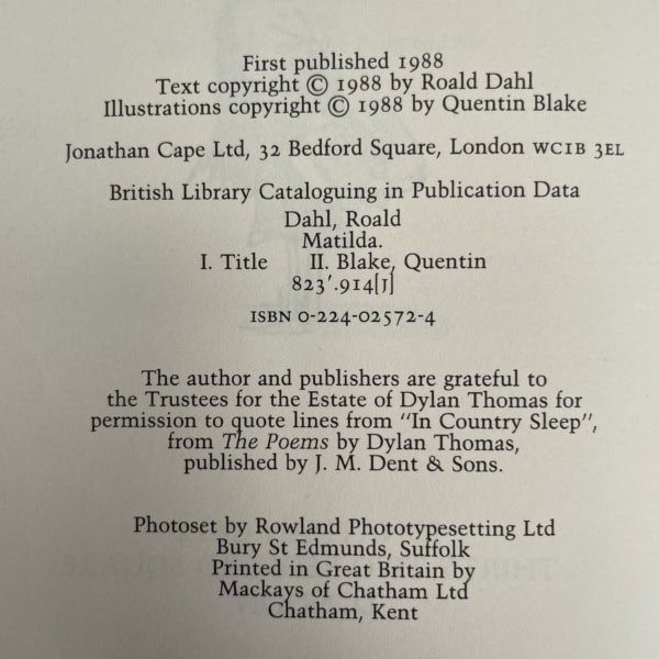 roald dahl matilda first edition 2