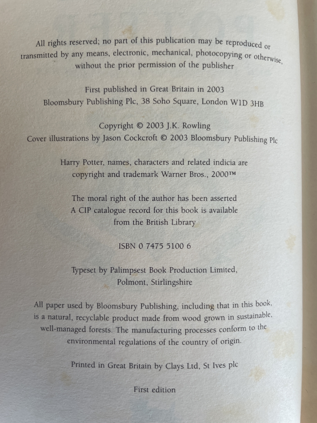 jk rowling hpatootp first hardack book2