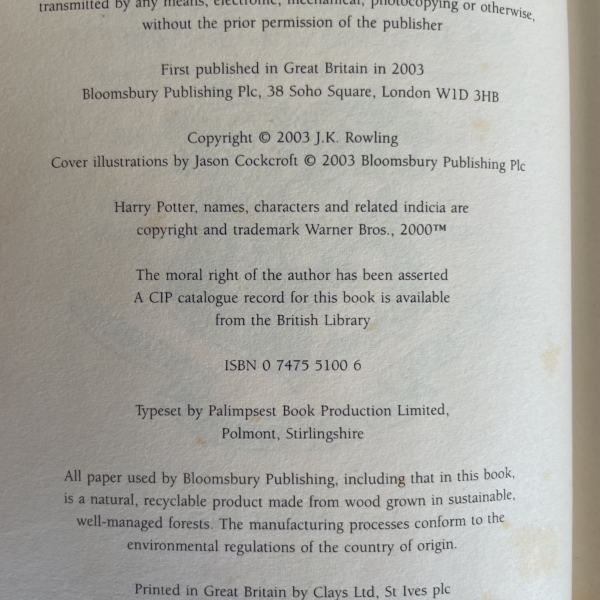 jk rowling hpatootp first hardack book2