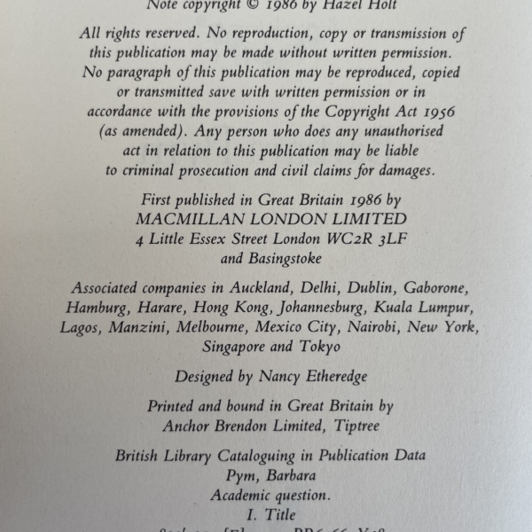 barbara pym an academic question first ed2