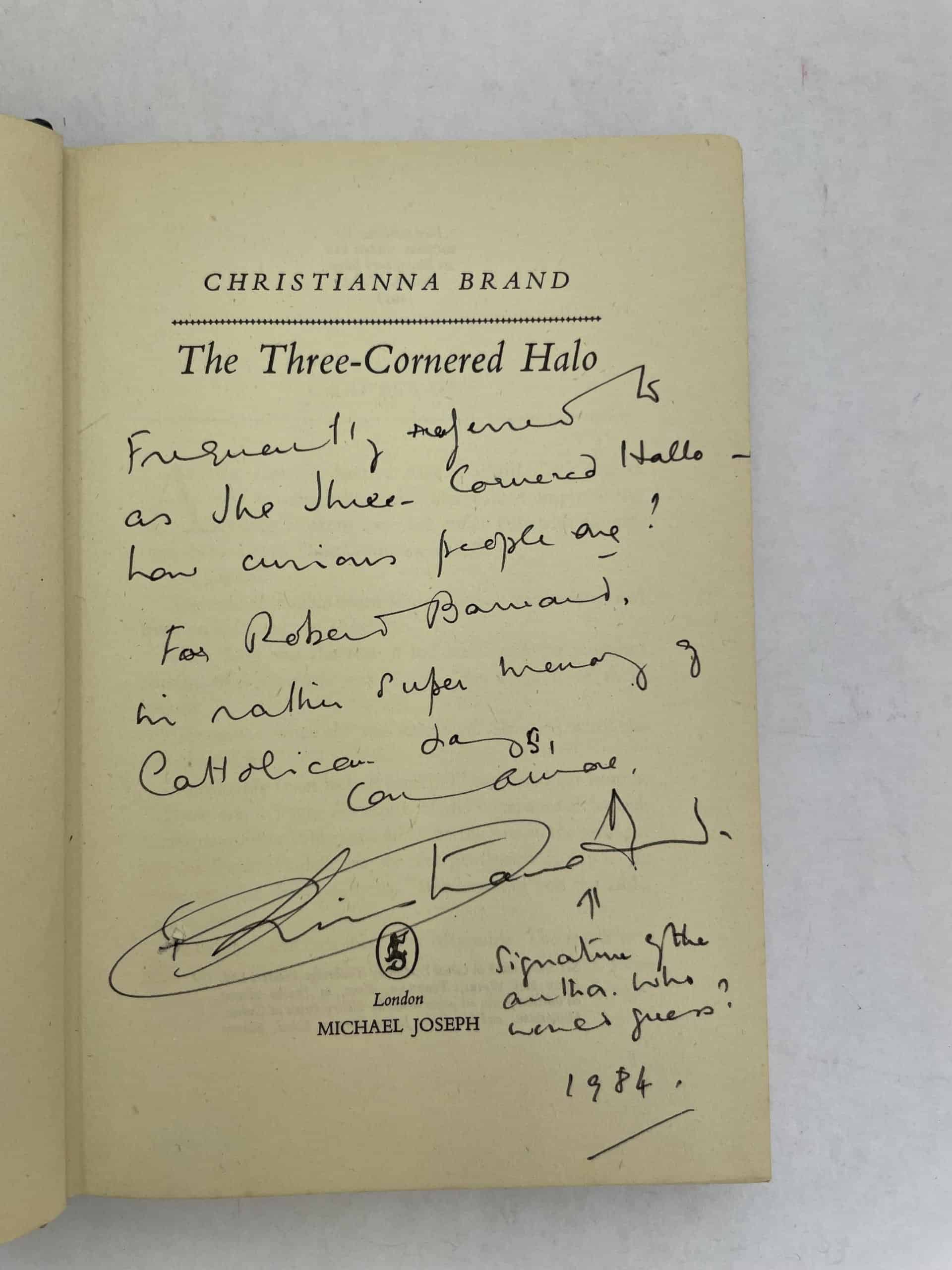 christianna brand the three cornered halo signed first ed2