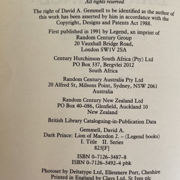 david gemmell dark prince first ed 2