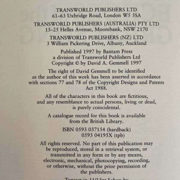 david gemmell echos of the great song first ed 2