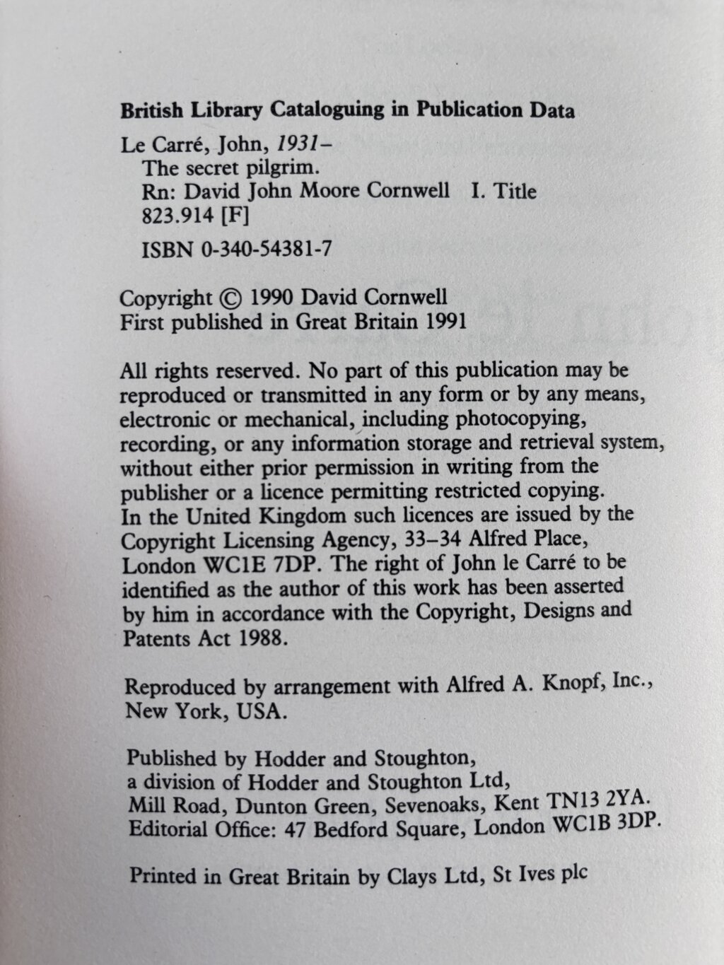 john le carre the secret pilgrim first ed2