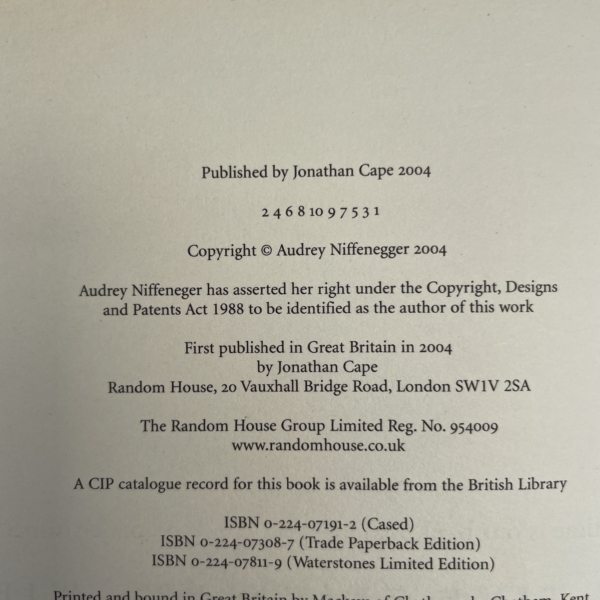 audrey niffennegger time travllers wife signed first ed3