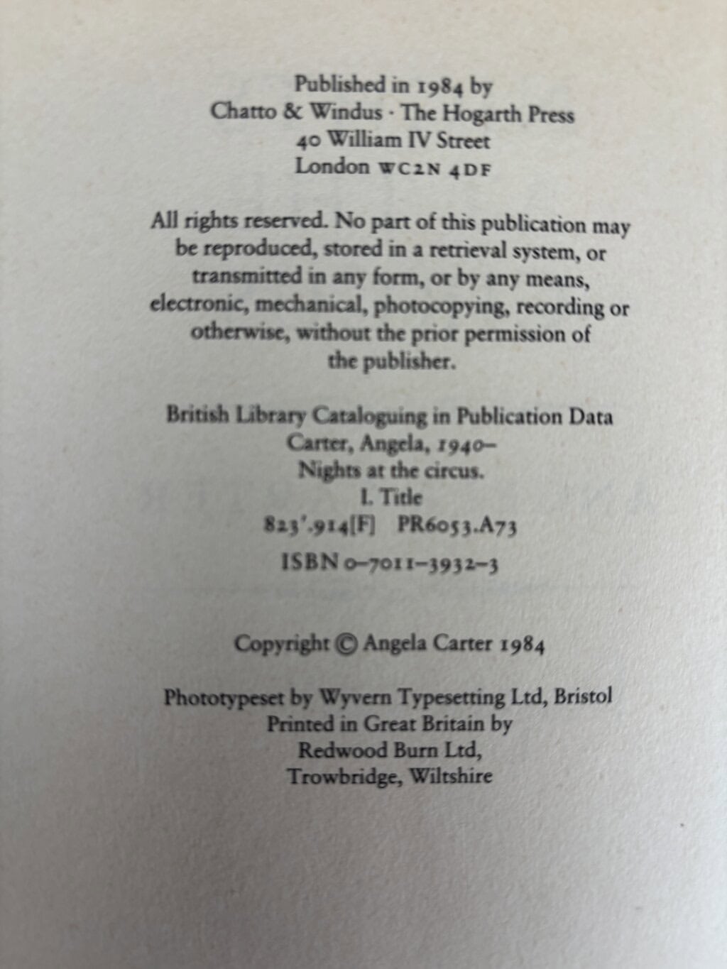 angela carter nights at the circus signed first 4