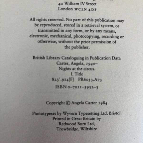 angela carter nights at the circus signed first 4