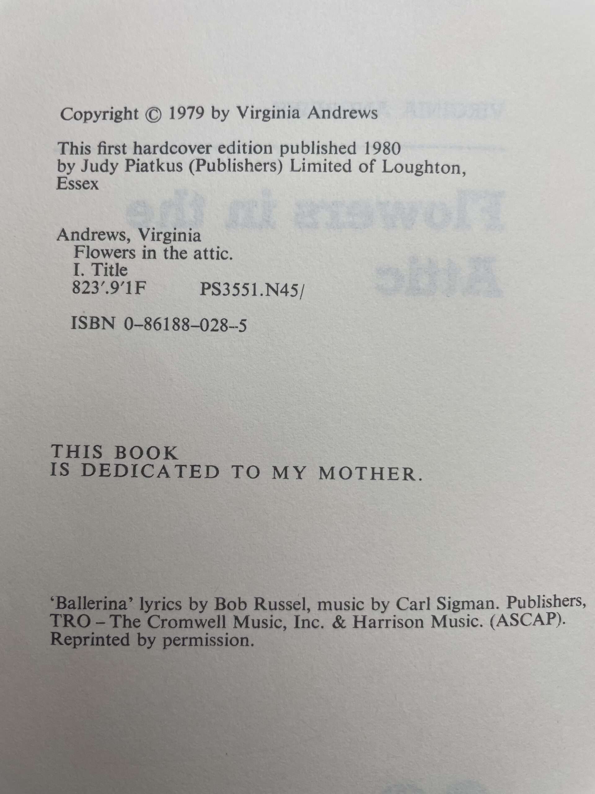 Virginia Andrews Flowers In The Attic First Edition 1980