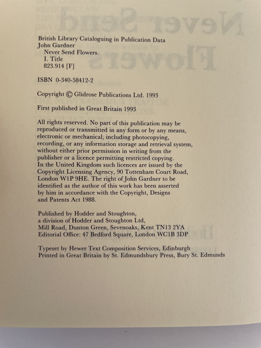 john gardner never send flowers first ed2