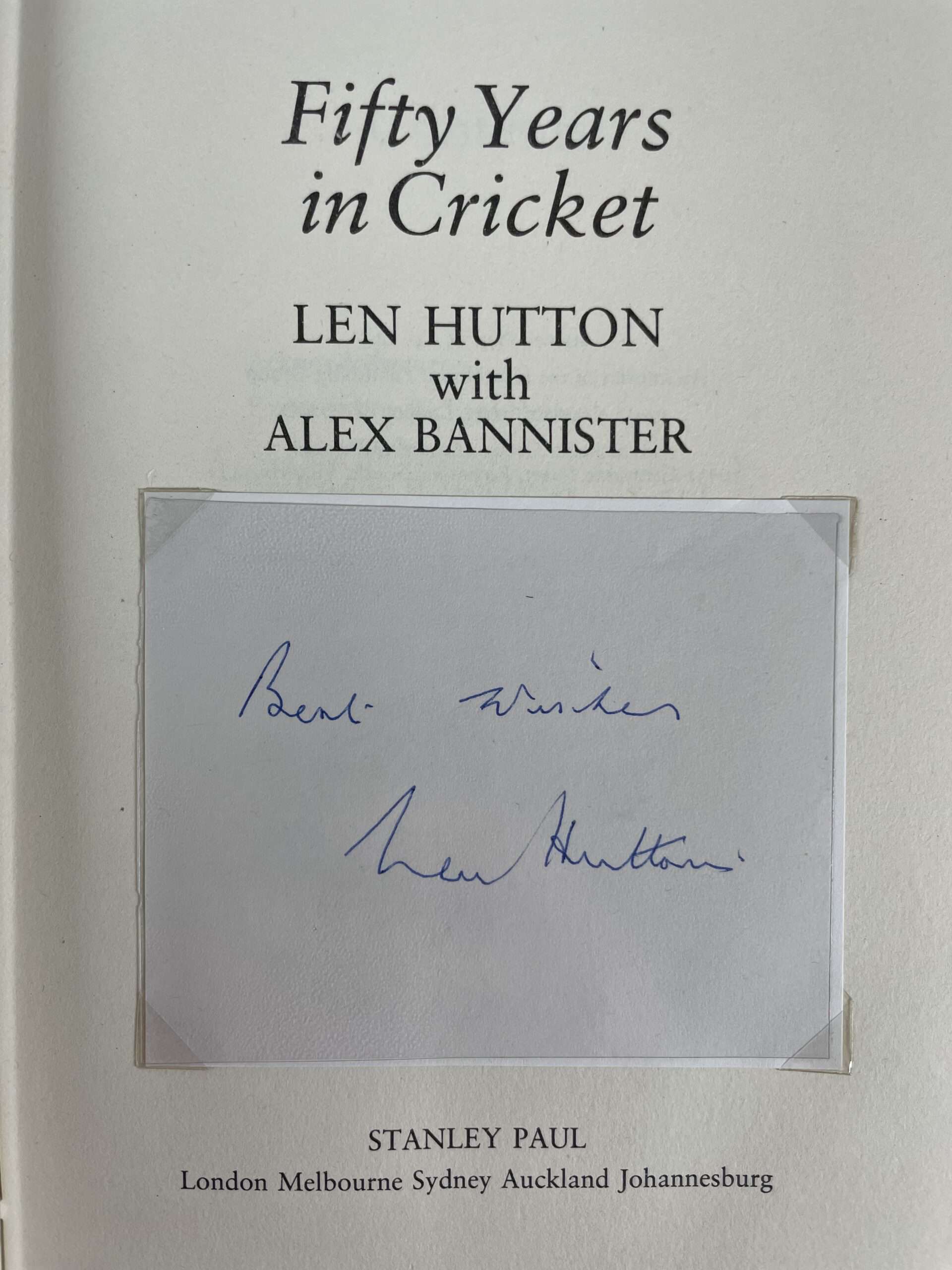 len hutton fifty years in cricket signed first edition2