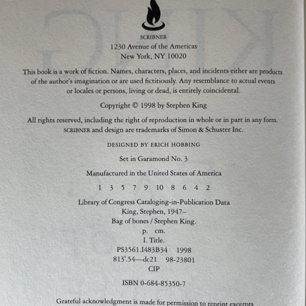 stephen king bag of bones first us edition2