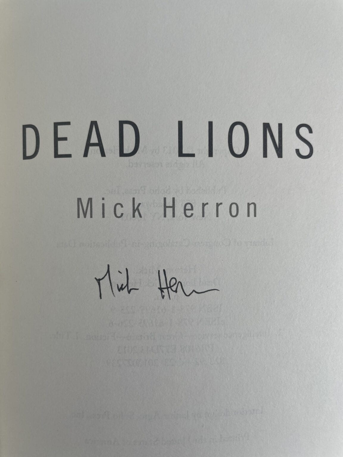 mick herron dead lions signed 1st ed2