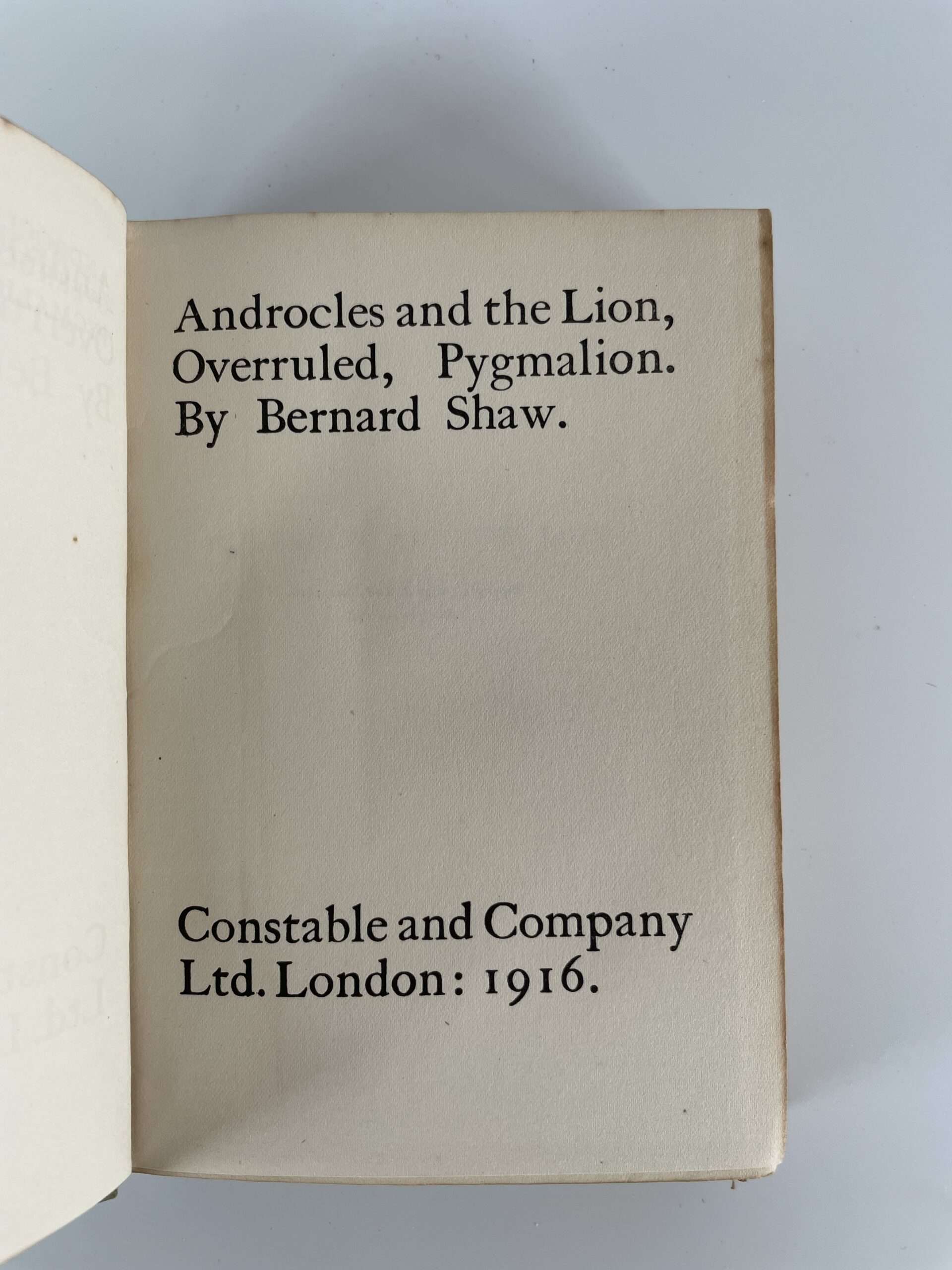 george bernard shaw androcles and the lion overruled pygmalion first ed2