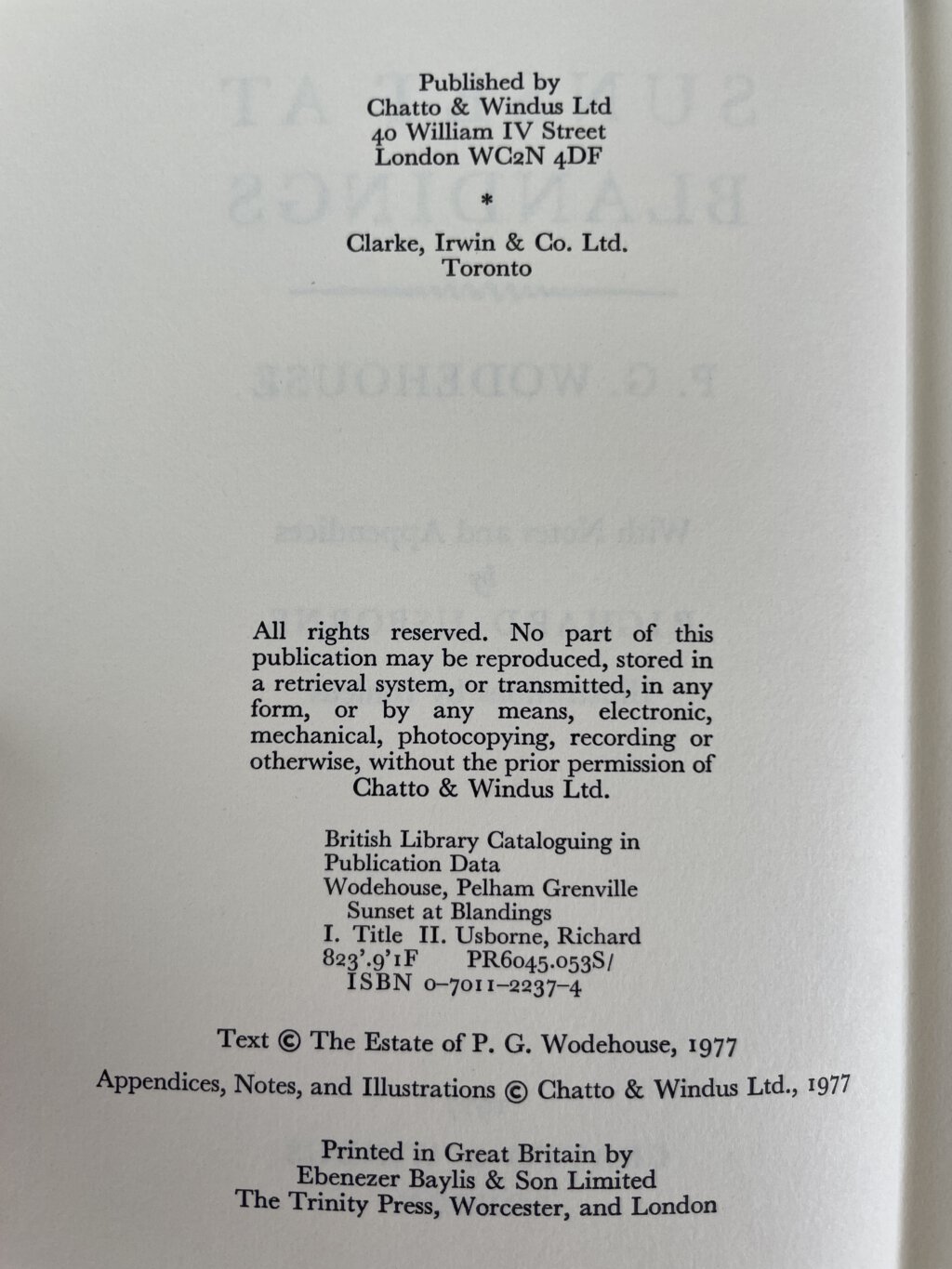 pg wodehouse sunset at blandings first ed2